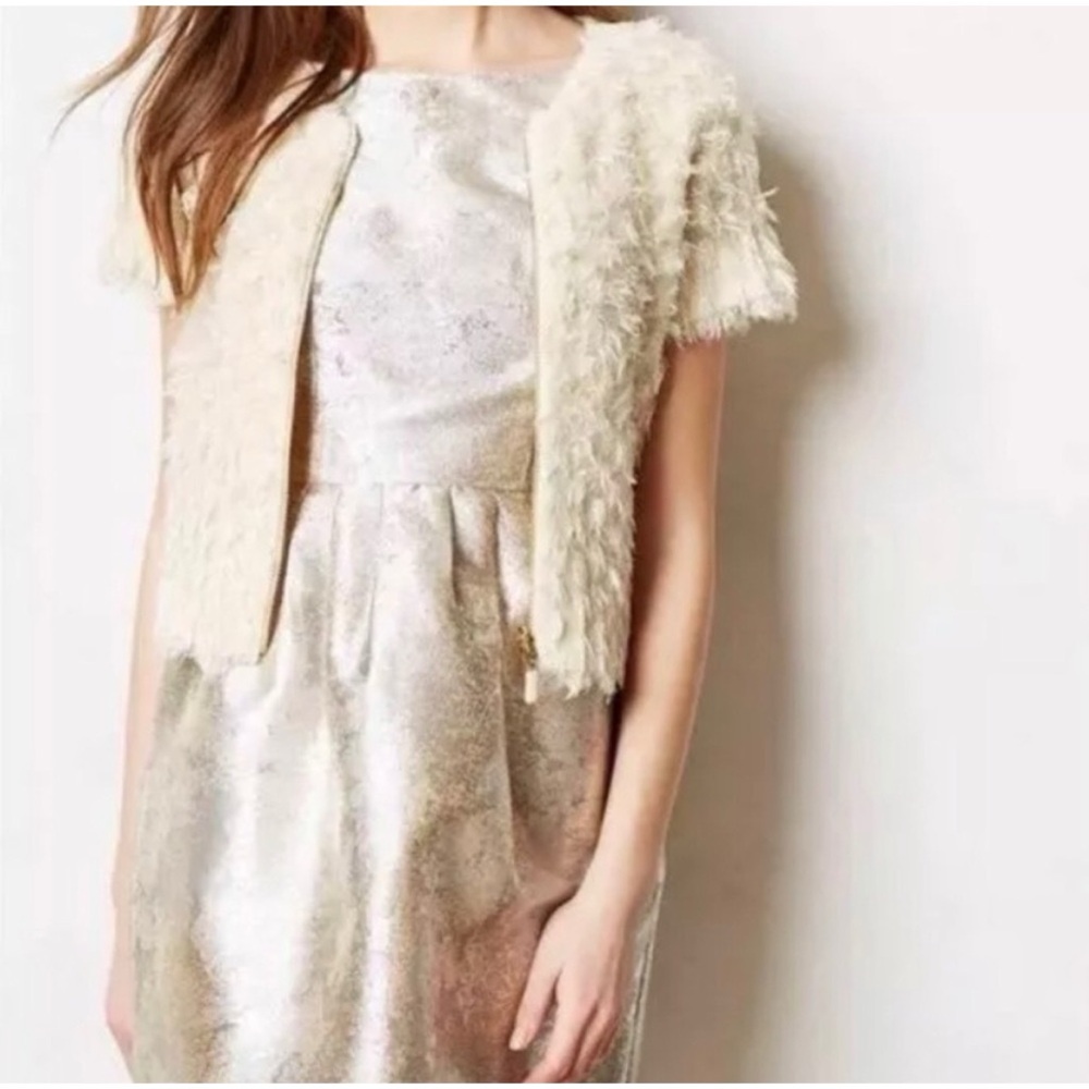 Anthropologie Sleeping in Snow Gray Black Short Sleeve Zipup Eyelash Sweater med